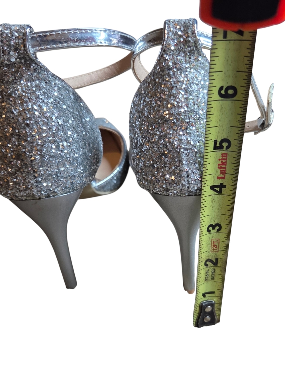 Silver Glitter Ankle-Strap Heels for Women - Picture 3 of 8
